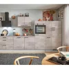 pino Küchenzeile 340cm Beton Perlgrau Anschlag R 1 Geräte-, 1 Apothekerschrank