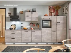 pino Küchenzeile 340cm Beton Perlgrau Anschlag R 1 Geräte-, 1 Apothekerschrank