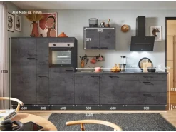 pino Küchenzeile 340cm Beton Grafitgrau Anschlag L 1 Geräte-, 1 Apothekerschrank