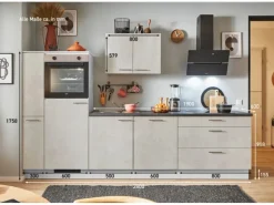 pino Küchenzeile 280cm Beton Weißgrau Anschlag L 1 Geräte-, 1 Apothekerschrank