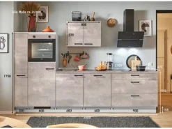pino Küchenzeile 300cm Beton Perlgrau Anschlag L 1 Geräte-, 1 Apothekerschrank