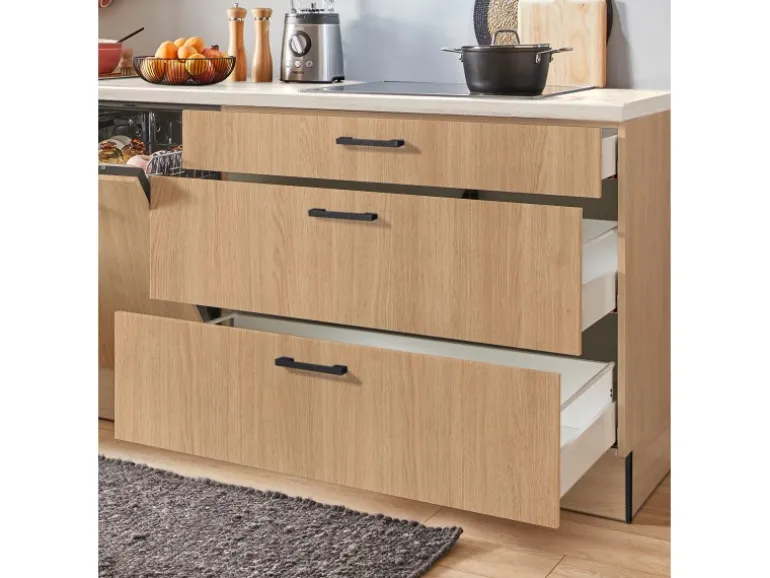 pino Küchenzeile 360cm Eiche Aviva Anschlag rechts 1 Geräte-, 1 Apothekerschrank