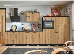 pino Küchenzeile 340cm Evoke Eiche Anschlag rechts 1 Geräte-, 1 Apothekerschrank
