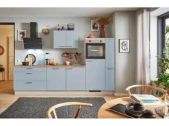 pino Küchenzeile 280cm Pastellblau Anschlag rechts 1 Geräte-, 1 Apothekerschrank