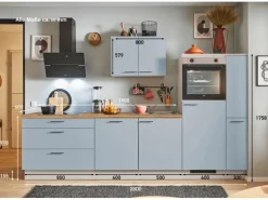pino Küchenzeile 280cm Pastellblau Anschlag rechts 1 Geräte-, 1 Apothekerschrank