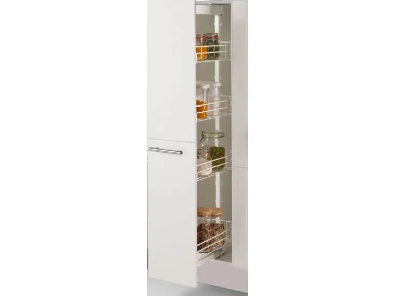 pino Küchenzeile 290cm Weiß Hochglanz Anschlag L 1 Geräte-, 1 Apothekerschrank