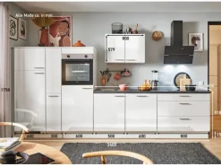 pino Küchenzeile 340cm Weiß Hochglanz Anschlag L 1 Geräte-, 1 Apothekerschrank