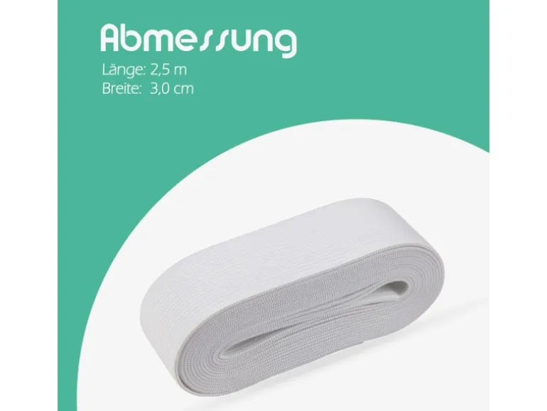 ProHome Gummiband 2,5 m x 3,0 cm Weiß