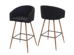 PROREGAL 2er-Set Barhocker Sitzhöhe 74cm Metall Holzoptik Stoff/Textil Anthrazit-Grau Barstuhl Tresenhocker Küchenhocker Mit Lehne