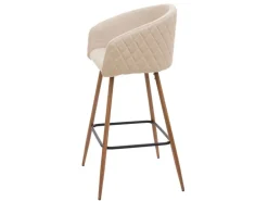 PROREGAL 2er-Set Barhocker Sitzhöhe 74cm Metall Holzoptik Stoff/Textil Creme-Beige Barstuhl Tresenhocker Küchenhocker Mit Lehne