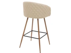 PROREGAL 2er-Set Barhocker Sitzhöhe 74cm Metall Holzoptik Stoff/Textil Creme-Beige Barstuhl Tresenhocker Küchenhocker Mit Lehne