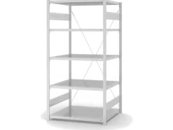 PROREGAL Lebensmittel Fachbodenregal Stecksystem T-Profil Grundregal HxBxT 200 x 100 x 80 cm 5 Ebenen Fachlast 130 kg Hygienische Beschichtung Weiß