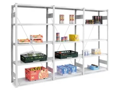 PROREGAL Lebensmittel Fachbodenregal Stecksystem T-Profil Grundregal HxBxT 200 x 100 x 80 cm 5 Ebenen Fachlast 130 kg Hygienische Beschichtung Weiß