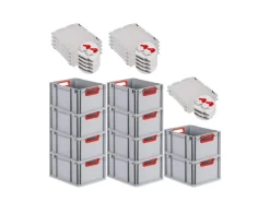 PROREGAL Spar Set 10x Eurobox Nextgen Color Mit Scharnierdeckel & Schiebeschnappverschlüssen HxBxT 22 x 30 x 40 cm Griffe Rot Offen Glatter Boden