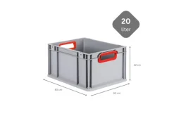 PROREGAL Spar Set 10x Eurobox Nextgen Color Mit Scharnierdeckel & Schiebeschnappverschlüssen HxBxT 22 x 30 x 40 cm  Griffe Rot Offen Glatter Boden