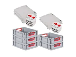 PROREGAL Spar Set 5x Eurobox Nextgen Color Mit Scharnierdeckel & Schiebeschnappverschlüssen HxBxT 12 x 30 x 40 cm Griffe Rot Offen Glatter Boden