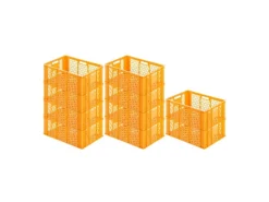 PROREGAL SparSet 10x Eurobehälter Bäcker- und Konditorenkasten HxBxT 25 x 40 x 60 49 Liter Gelb-Orange Brötchenkiste Stapelbare Bäckerkiste