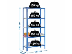 PROREGAL Wohnregal Living Koala Metal mit 5 Fachböden HxBxT 180 x 100 x 30 cm Fachlast 150 kg Blau/Weiß