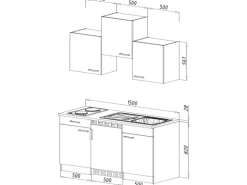 Respekta Economy Küchenzeile  150 cm Weiß-Eiche Sägerau Nachbildung