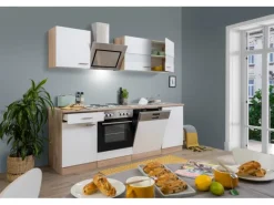 Respekta Economy Küchenzeile KB220ESWS 220 cm Weiß-Eiche Sägerau