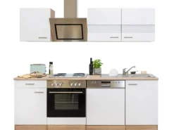Respekta Economy Küchenzeile KB220ESWS 220 cm Weiß-Eiche Sägerau