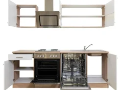 Respekta Economy Küchenzeile KB220ESWS 220 cm Weiß-Eiche Sägerau