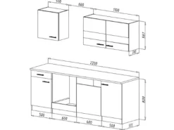 Respekta Economy Küchenzeile KB220WWBSC 220 cm Weiß-Beton Optik