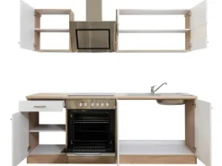 Respekta Economy Küchenzeile KB210ESWSC 210 cm Weiß-Eiche Sägerau Glänzend