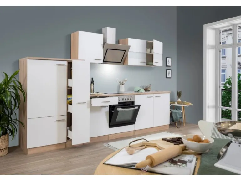 Respekta Economy Küchenzeile KB300ESWSC 300 cm Weiß-Eiche Sägerau