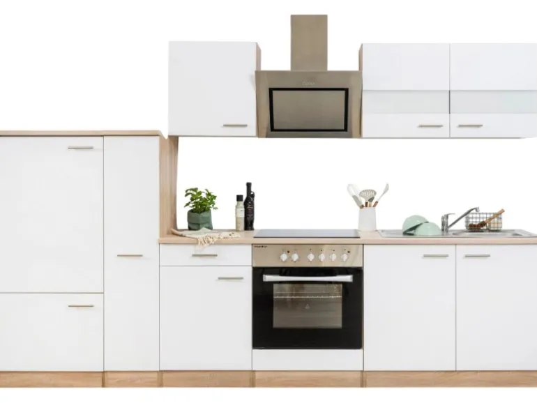 Respekta Economy Küchenzeile KB300ESWSC 300 cm Weiß-Eiche Sägerau
