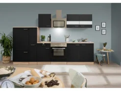 Respekta Economy Küchenzeile KB300ESSSC 300 cm Schwarz-Eiche Sägerau