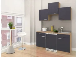 Respekta Economy Küchenzeile 150 cm Grau-Eiche Sägerau Nachbildung
