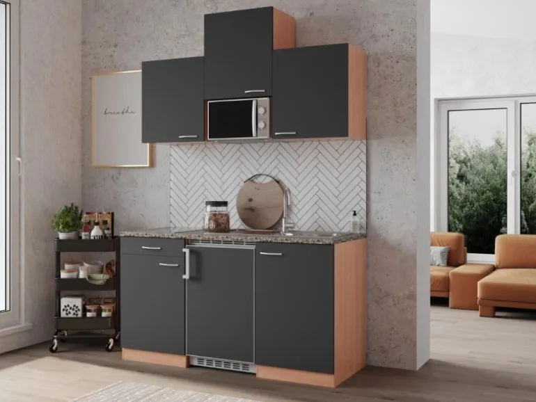 Respekta Economy Küchenzeile KB150BGMIC 150 cm Grau-Buche