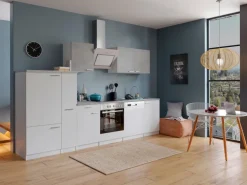 Respekta Economy Küchenzeile KB310WWBSC 310 cm Weiß-Beton Optik