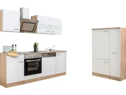Respekta Economy Küchenzeile KB310ESWSC 310 cm Weiß-Eiche Sägerau