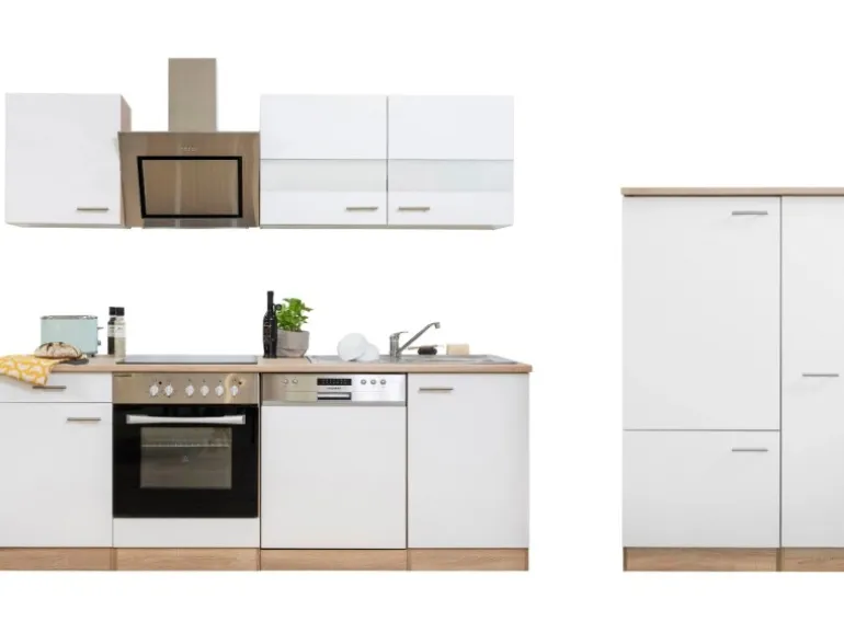 Respekta Economy Küchenzeile KB310ESWSC 310 cm Weiß-Eiche Sägerau