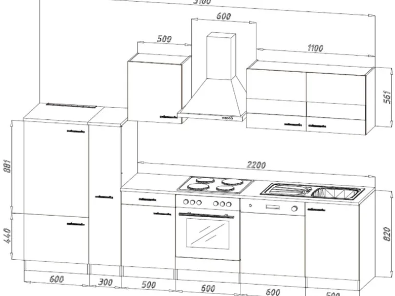 Respekta Economy Küchenzeile KB310ESWSC 310 cm Weiß-Eiche Sägerau
