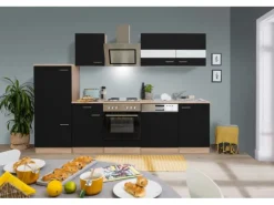 Respekta Economy Küchenzeile KB280ESSS 280 cm Schwarz-Eiche Sägerau