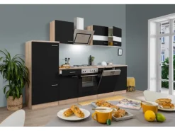 Respekta Economy Küchenzeile KB280ESSS 280 cm Schwarz-Eiche Sägerau