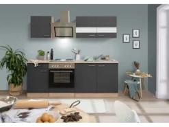 Respekta Economy Küchenzeile KB210ESGS 210 cm Grau-Eiche Sägerau