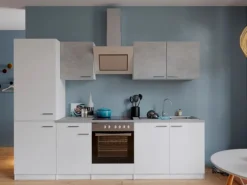 Respekta Economy Küchenzeile KB270WWBSCGKE178 270 cm Weiß-Beton Optik