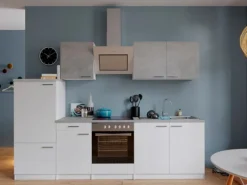 Respekta Economy Küchenzeile KB270WWBSC 270 cm Weiß-Beton Optik