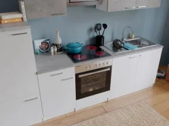 Respekta Economy Küchenzeile KB270WWBSC 270 cm Weiß-Beton Optik
