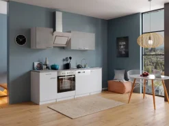 Respekta Economy Küchenzeile KB210WWBSC 210 cm Weiß-Beton Optik
