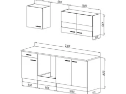 Respekta Economy Küchenzeile KB210WWBSC 210 cm Weiß-Beton Optik