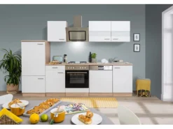 Respekta Economy Küchenzeile KB280ESWS 280 cm Weiß-Eiche Sägerau