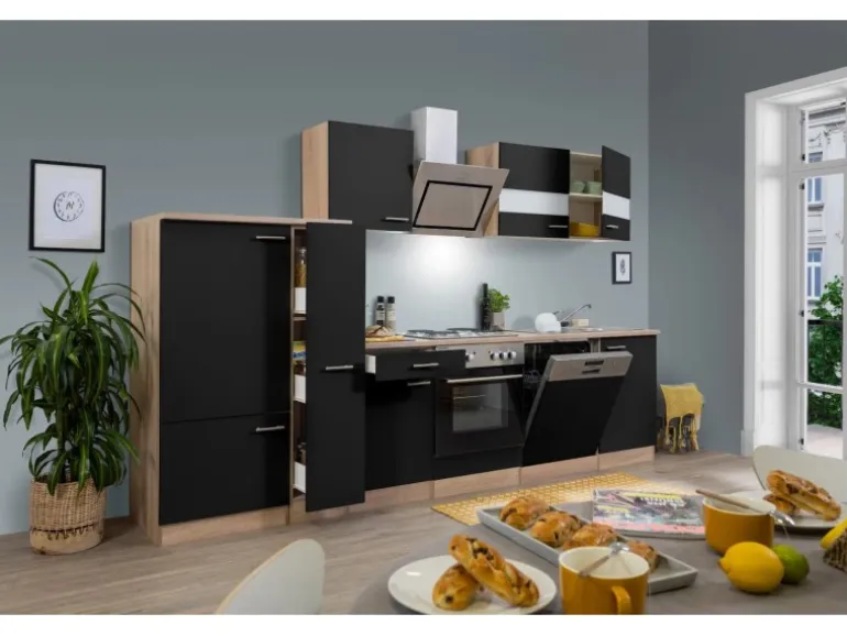 Respekta Economy Küchenzeile KB310ESSS 310 cm Schwarz-Eiche Sägerau