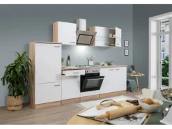Respekta Economy Küchenzeile KB270ESWS 270 cm Weiß-Eiche Sägerau