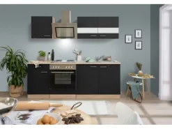 Respekta Economy Küchenzeile KB210ESSS 210 cm Schwarz-Eiche Sägerau