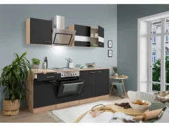 Respekta Economy Küchenzeile KB210ESSS 210 cm Schwarz-Eiche Sägerau